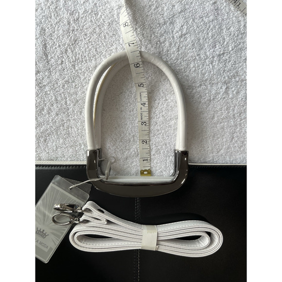 Daniela Moda Black / white Leather Handbag Dual Handles Tote Shoulder Strap NWT - Picture 4 of 16